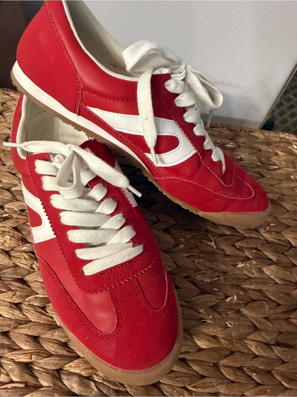 Madden Girl Red and White Retro Lace-Up Sneakers